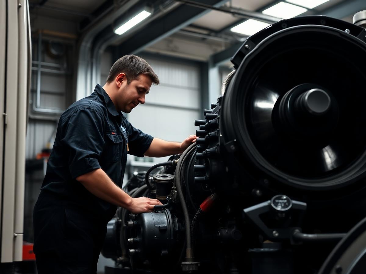 Técnico especializado trabajando en el motor diésel de un camión en taller profesional